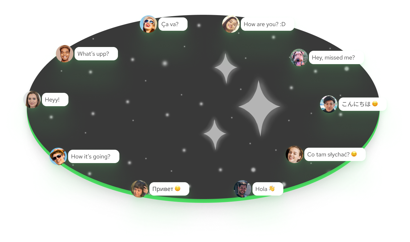 User greetings arranged in a circle